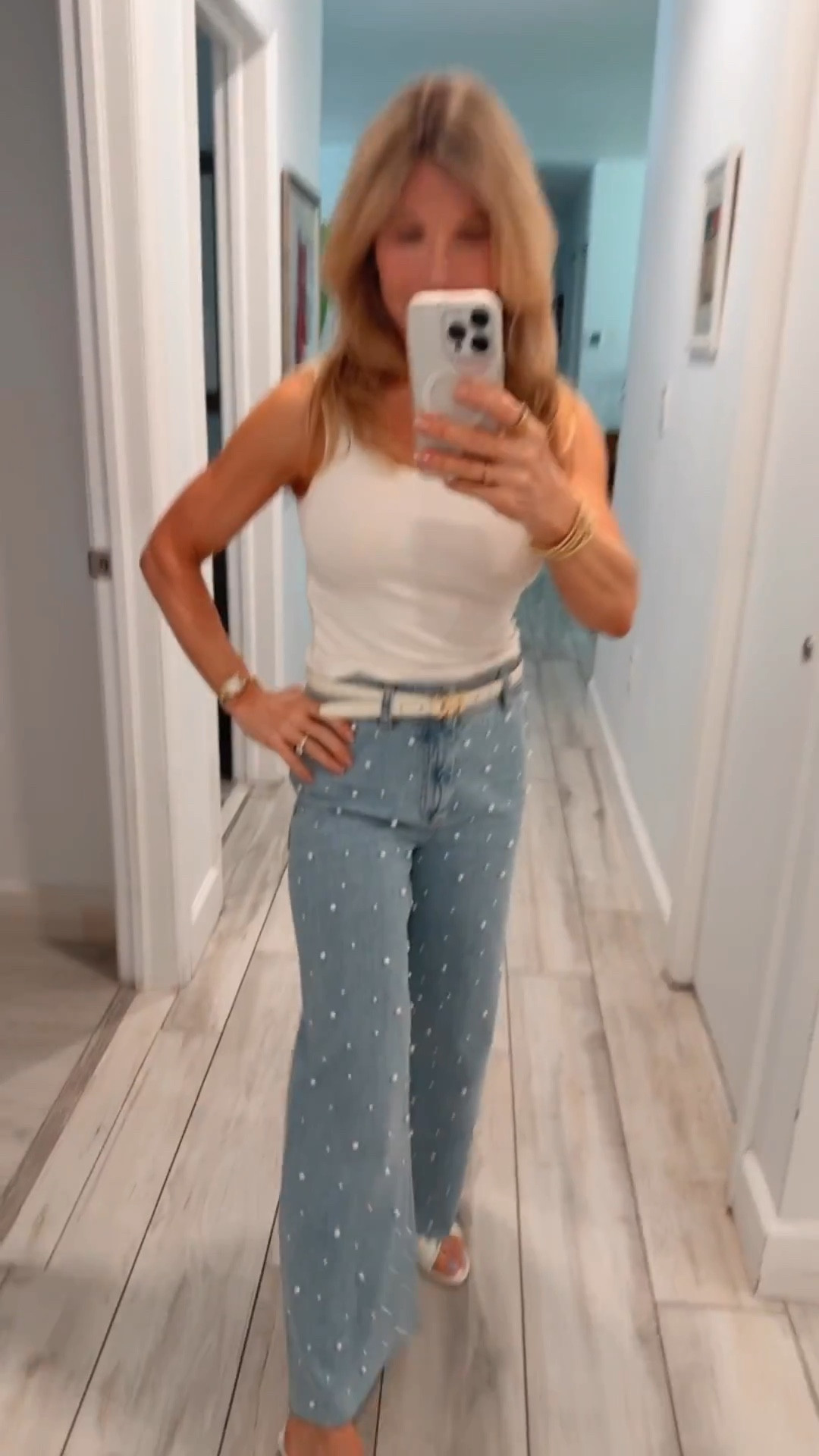 Summer casual dinner outfit. 
These cute jeans are so easy to dress up or down. They run TTS and the sandals are buttery soft. Also TTS  

#LTKSummerEdit #LTKOver40 #LTKStyleTip