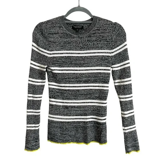 Banana Republic Stretch Cotton Crewneck Sweater Gray Stripe Ribbed Medium | Poshmark