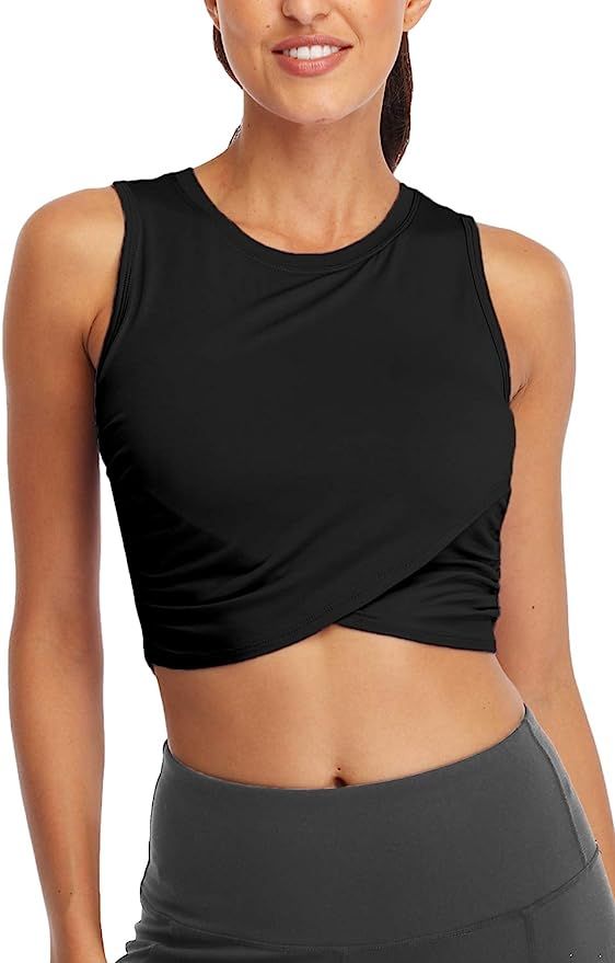 Sanutch Workout Crop Tops for Women Slim fit Yoga Dance Tops Cropped Muscle Tank | Amazon (US)