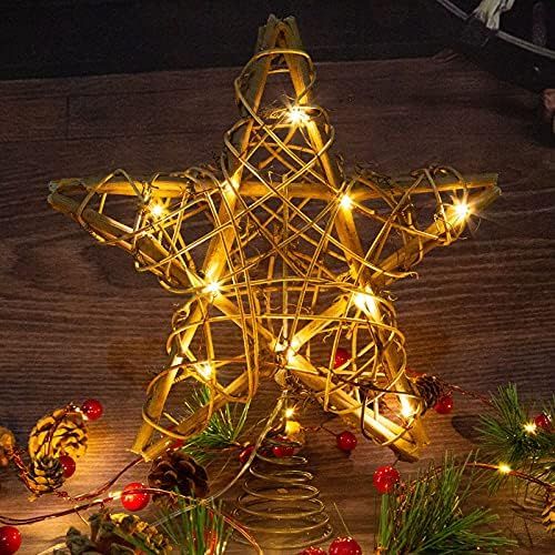 Amazon.com: LAWOHO Christmas Tree Topper Star, 10-inch Rustic Brown Rattan Natural with 10 Warm Whit | Amazon (US)