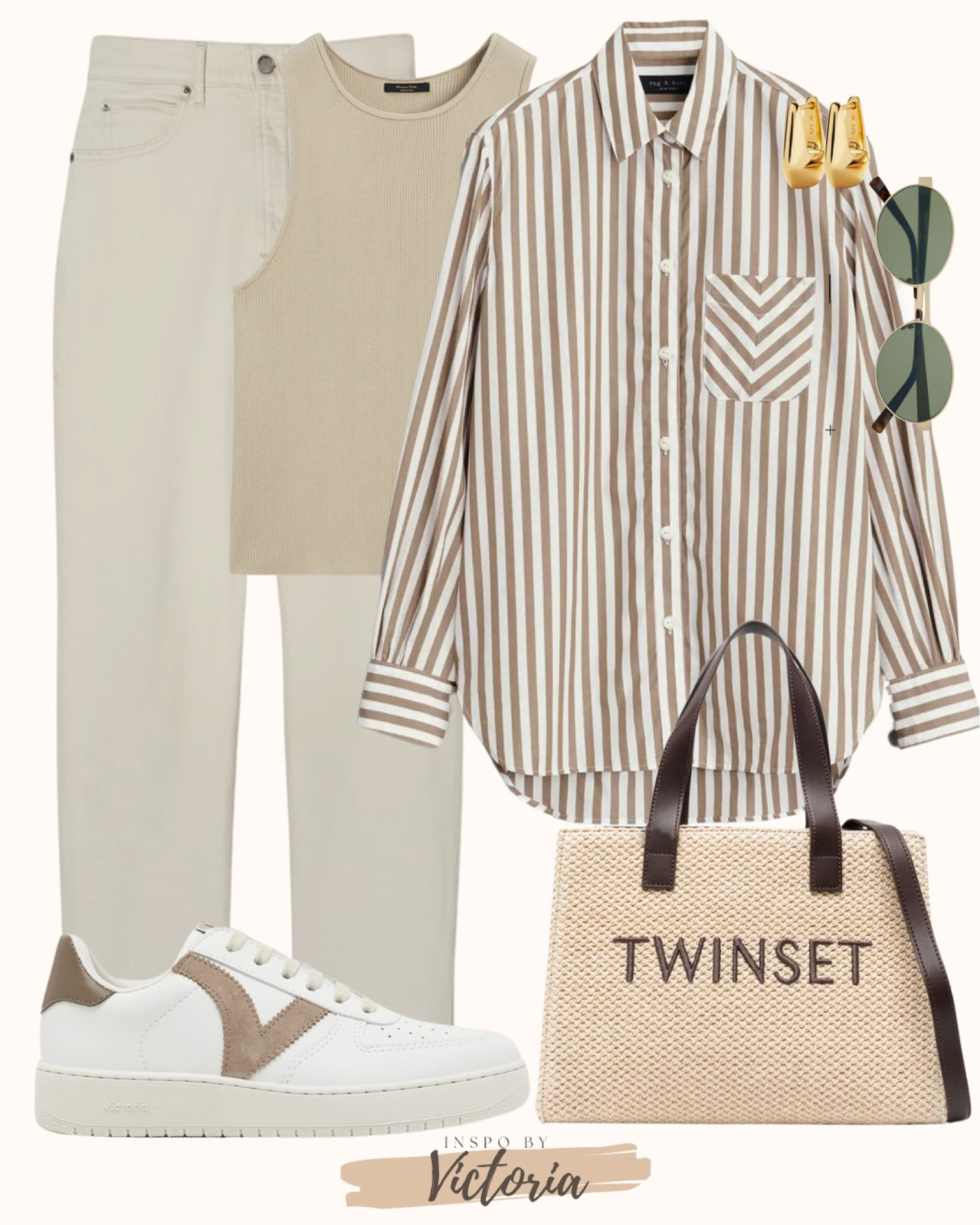 Weekend Outfit: Striped Shirt, Beige Top, Neutral Jeans, Comfy Sneakers, Tote Bag, Chic Sunglasses, and Chunky Earrings🫶
#beigestripes #springtrends #ootd

#LTKfindsunder50 #LTKSeasonal #LTKstyletip