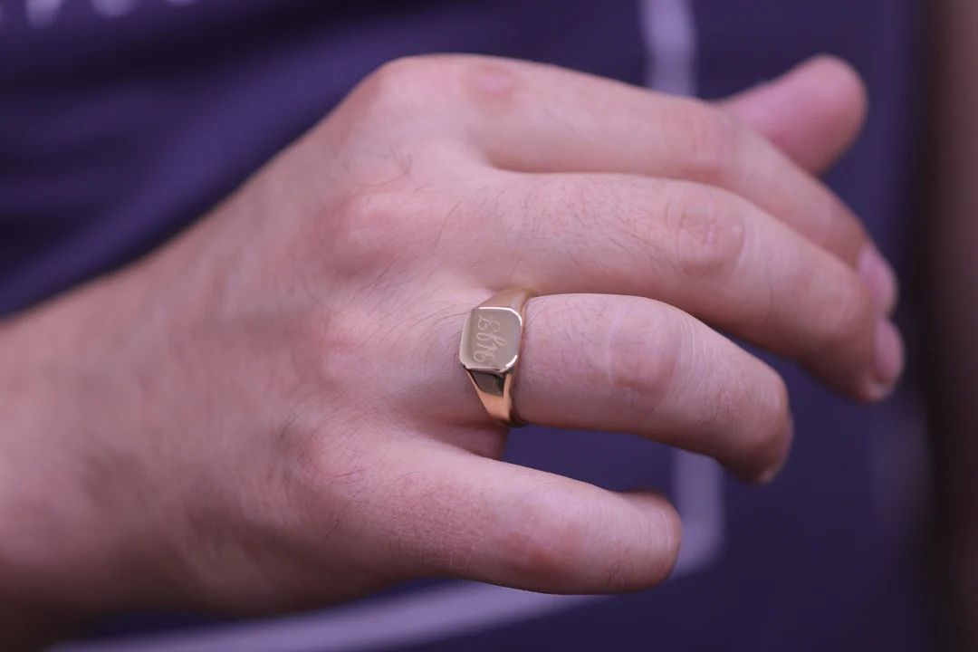 14k & 18k Gold Engraved Signet Ring For Men and Women/Handmade Signet Ring/Gold Signet Ring/Chris... | Etsy (US)