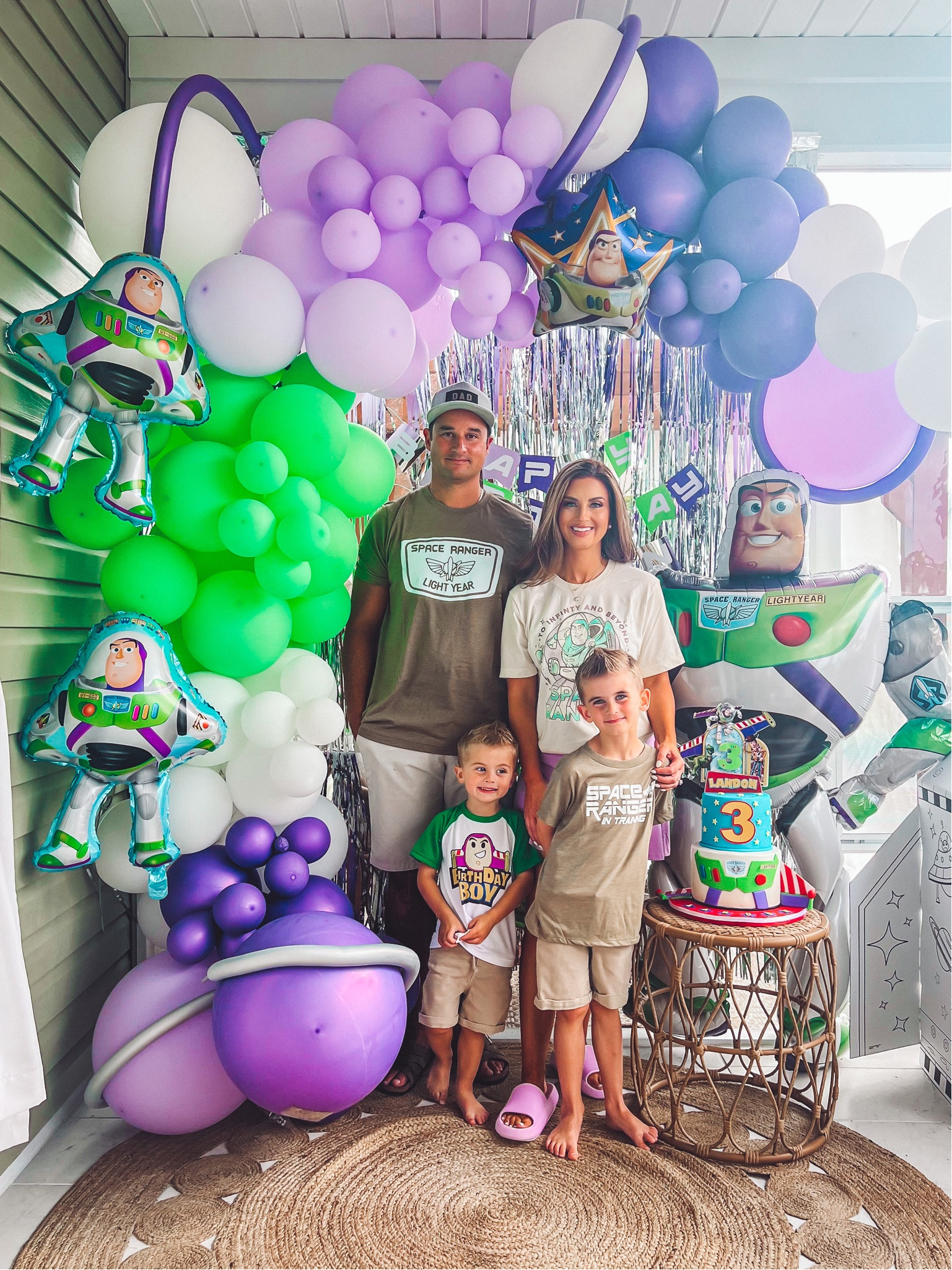 Buzz lightyear themed party decorations 
Toddler boy space ranger in training tee shirt 
Men’s neutral space ranger tee shirt 
Cream and purple adult buzz lightyear tee shirt 
Life size buzz lightyear ballloon 
Toddler boy personalized buzz lightyear birthday tee shirt 
Buzz lightyear matching family tee shirts party 

#LTKkids #LTKfamily #LTKunder50