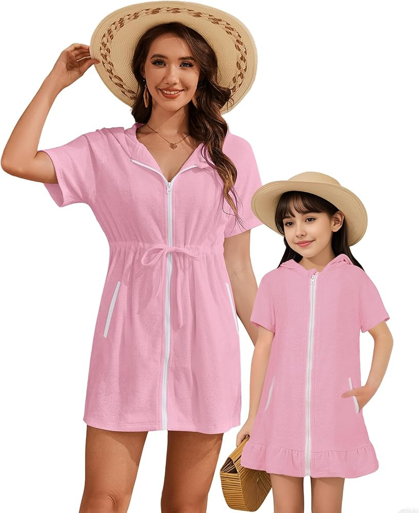 Bsubseach Mommy and Me Terry Cloth Swimsuit Coverup for Women Hooded Bathing Suit Cover Up Pocket... | Amazon (US)
