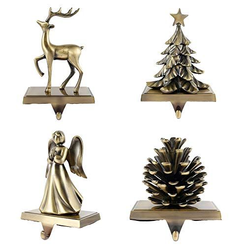 Hotoair 4pcs Christmas Stocking ​Holders for Mantle Xmas ​Decoration for Fireplace Mantle Gold Vinta | Amazon (US)