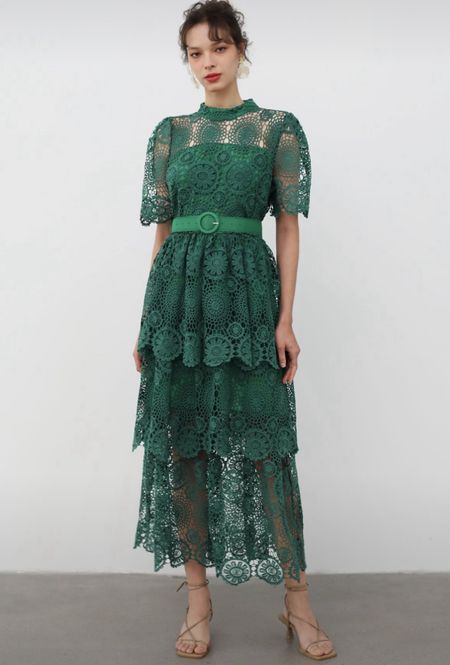 Cutwork Lace Belted Tiered Maxi Dress in Dark Green

#LTKFindsUnder100 #LTKSeasonal