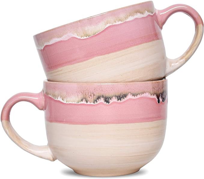 Bosmarlin Large Ceramic Coffee Mug Set of 2, Stoneware Jumbo Latte Mugs Tea for Office and Home, ... | Amazon (US)