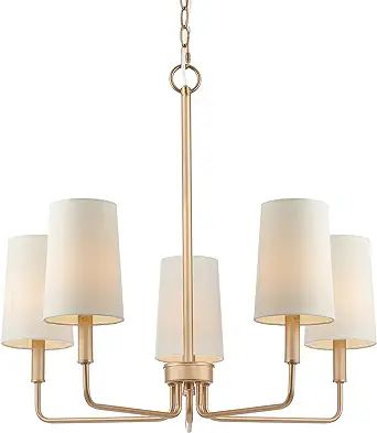 Chandelier, Muted Gold with White Fabric Shade, Farmhouse Linear Island Lighting Fixture for Kitc... | Amazon (US)
