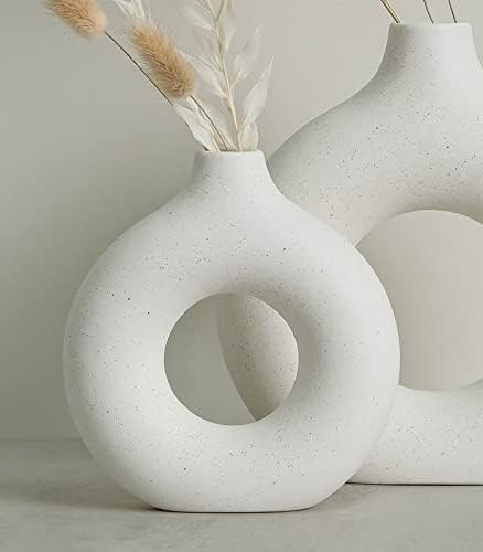 White Small Ceramic Circle Vases, Modern Minimalistic Donut Vase Boho Decor Pampas Dried Flowers ... | Amazon (US)