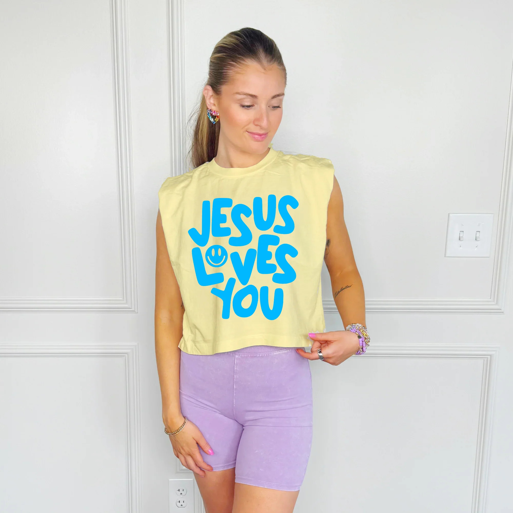 Smiley Follow Jesus Yellow Puff Tank - Pre Order | Poppy & Pine