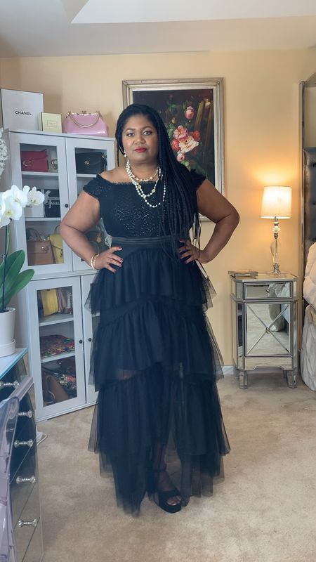 Tiered Tulle Glitter Maxi Dress from the City Studios Trendy Plus size collection ( juniors) Macys 
This dress will make you want to dance! It is so much 🤩 fun! I am wearing it with several layers of simulated pearls. 
Wearing a size 16W and I am 5, 5” 


#LTKstyletip #LTKcurves #LTKFind