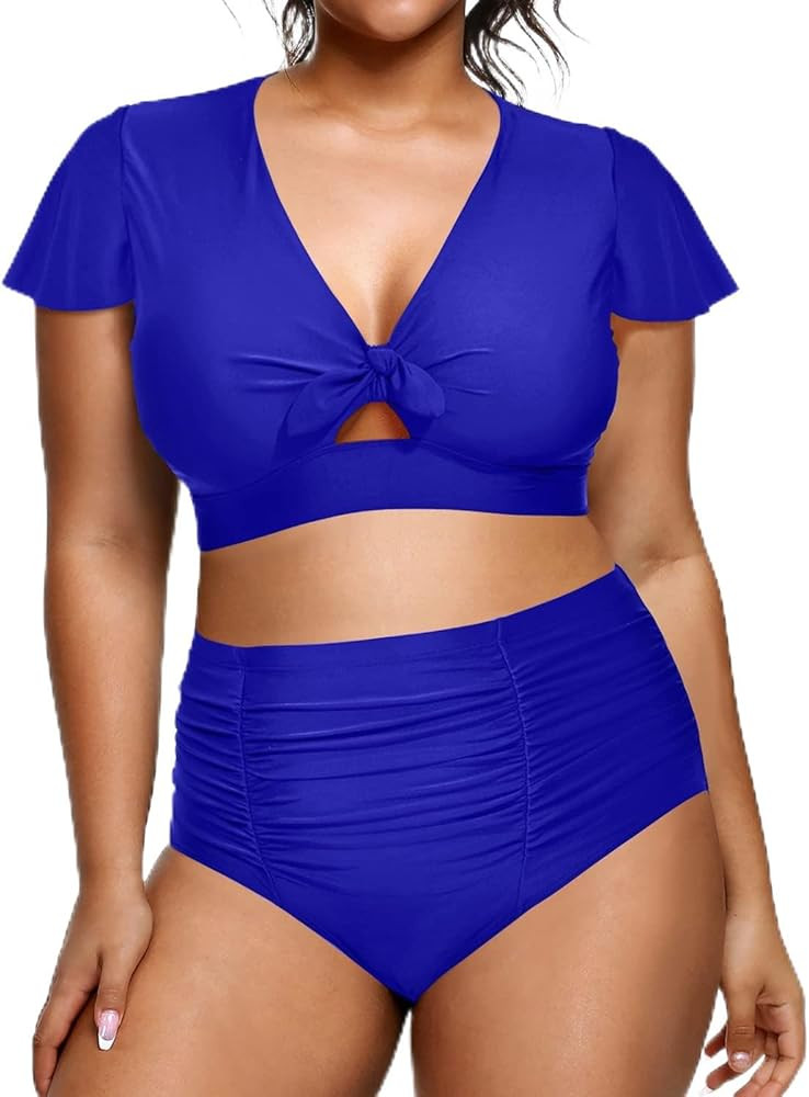 Yonique Womens Two Piece Plus Size Bikini Set High Waisted Swimsuits Tummy Control Bathing Suits ... | Amazon (US)