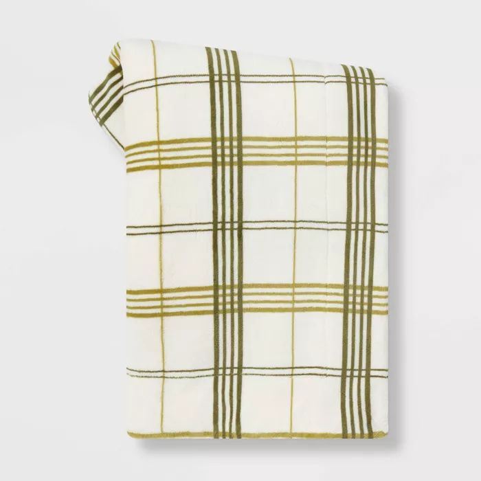 Windowpane Plaid Printed Plush with Sherpa Reverse Christmas Throw Blanket - Threshold™ | Target