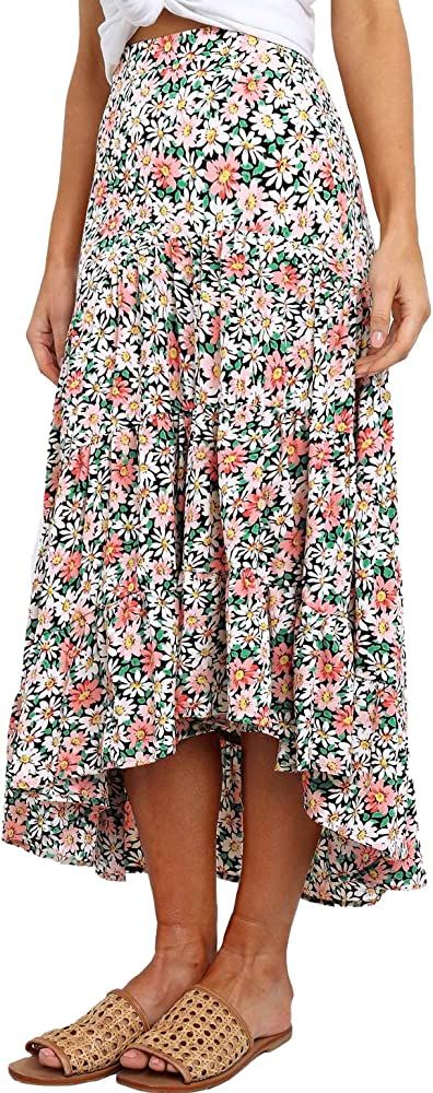 PRETTYGARDEN Ditzy Floral Skirt Midi Boho Elastic High Waist Skirt A-line Long Vintage Skirts for... | Amazon (US)
