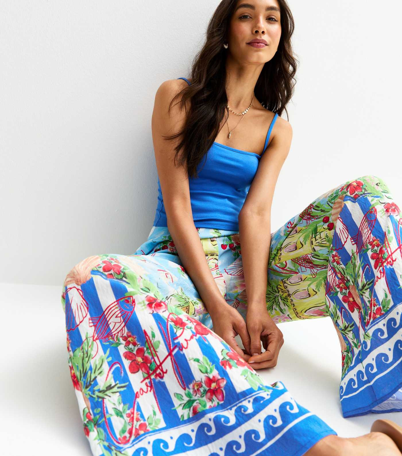 Blue Shell Print Wide Leg Trousers | New Look | New Look (UK)