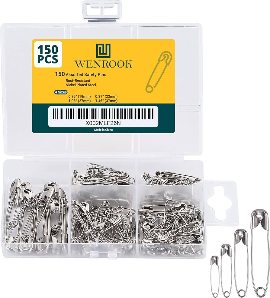 Wenrook Safety Pins Assorted 4-Size Pack of 150 - Strong Nickel Plated Steel, Rust Resistant, Hea... | Amazon (US)