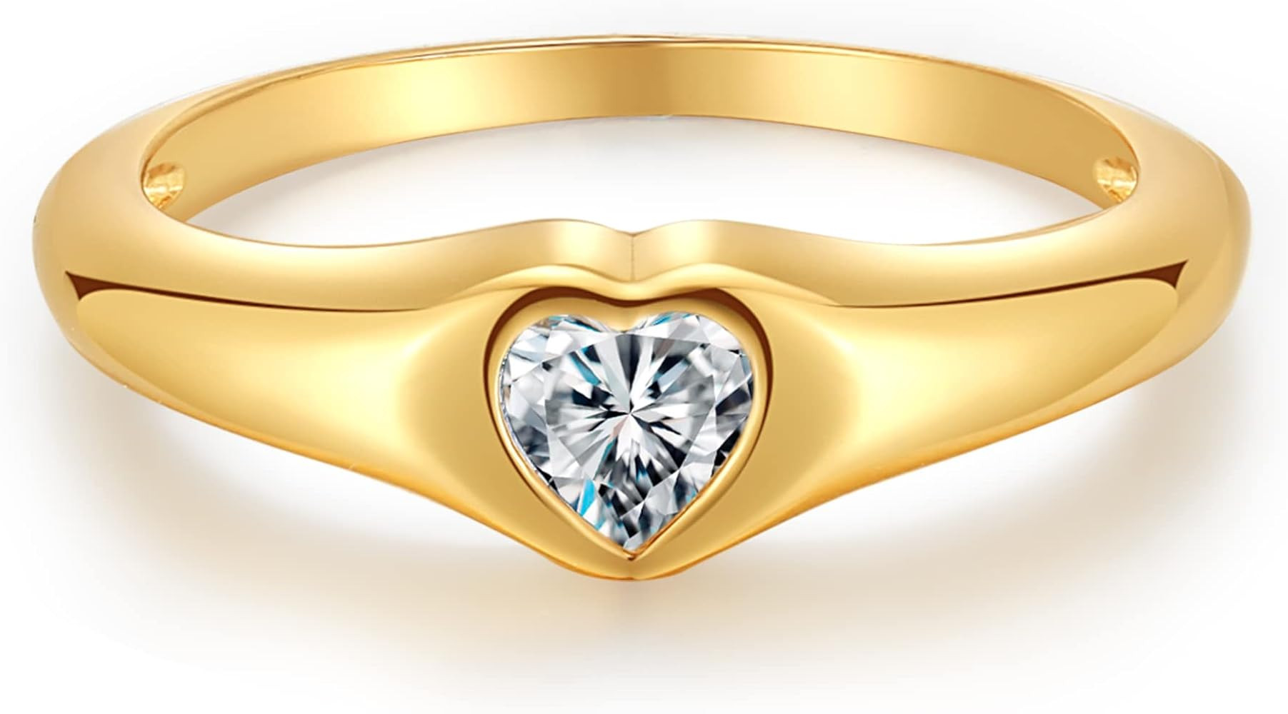 Cubic Zirconia Heart Signet Ring 18K Gold Plated | Minimal Dainty Pinky Ring | Simple Small Stack... | Amazon (US)
