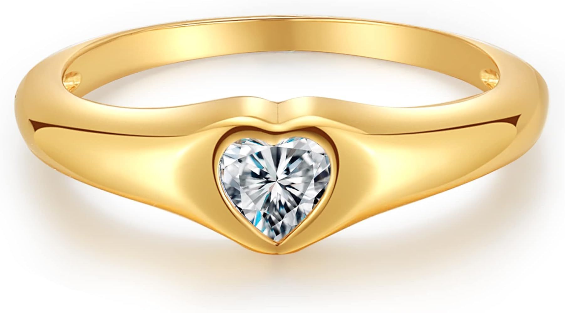 Cubic Zirconia Heart Signet Ring 18K Gold Plated | Minimal Dainty Pinky Ring | Simple Small Stack... | Amazon (US)