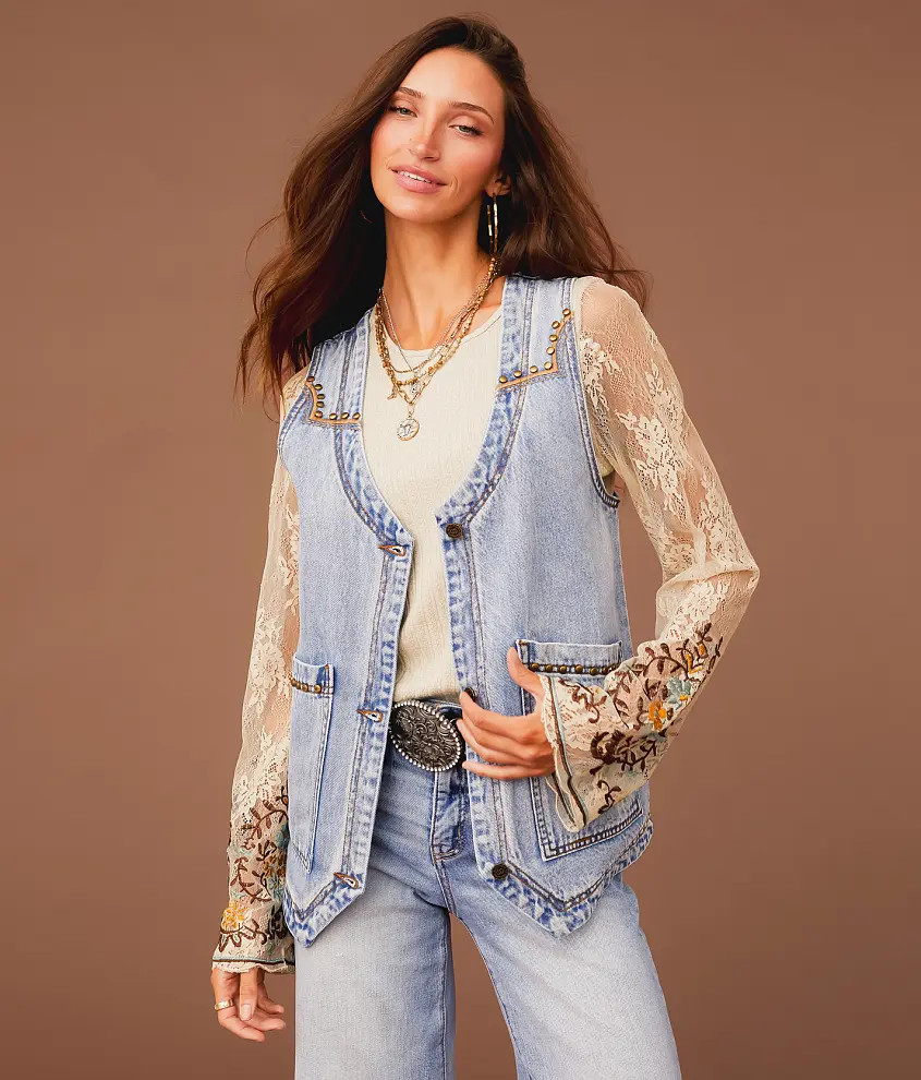 Embroidered Denim Vest | Buckle