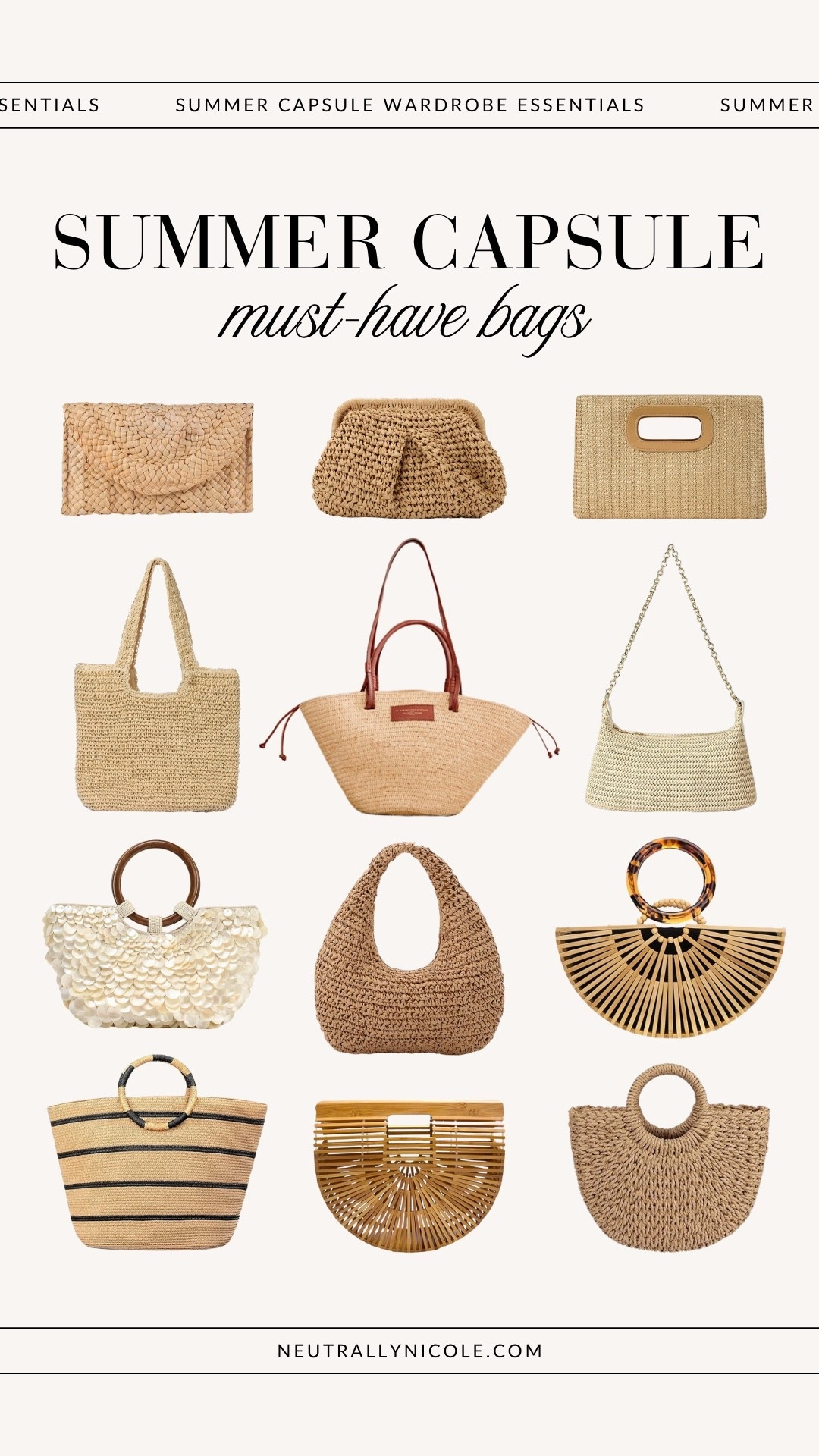 summer bags: summer capsule wardrobe essentials, summer capsule wardrobe staples, summer wardrobe essentials, summer wardrobe staples, summer closet staples, summer closet essentials, summer essentials, summer staples, summer basics, summer style, summer fashion, straw bag, straw tote, beach bag, beach tote, raffia bag, basket bag, shell bag, summer outfits, casual summer outfits, summer looks, staple wardrobe pieces, minimalist wardrobe, neutral style, neutral fashion, neutral outfits

#LTKSaleAlert #LTKItBag #LTKStyleTip #LTKFindsUnder50 #LTKFindsUnder100 #LTKTravel #LTKSeasonal #LTKSummerEdit