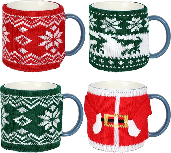 OBUSATT 4 Pcs Christmas Cup Cozy Winter Knitted Cup Cozy Reusable Mug Holiday Seasonal Coffee Mug... | Amazon (US)