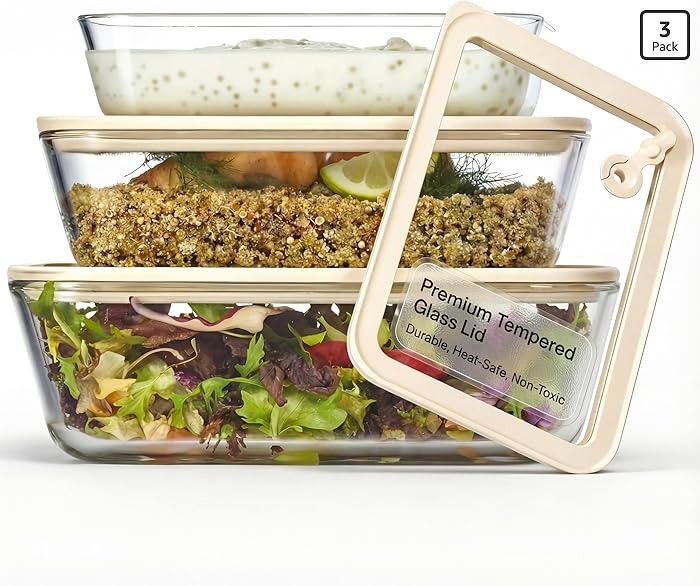 Glass Storage Container Set, Borosilicate Glass, Tempered Glass Lids, Baking Pan, Airtight with V... | Amazon (US)