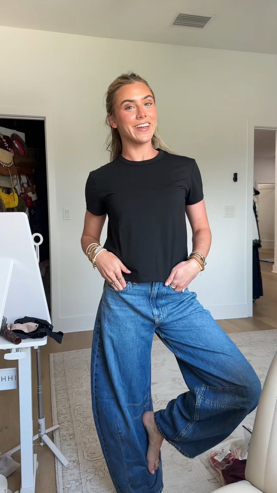 My work from home uniform my gap size 24/00 horseshoe jeans and my baby tee Cuts clothing size xs almost Fridays tee (code is SLOANEV) Ready for anything. A classic fit tee for that extra push to cross this week’s finish line. Perfectly pairs with your favorite jeans and sneakers for a “get shit done” day. Or pair it with your go-to sweats and slides for a comfy but polished off-duty look

#LTKootd #LTKSaleAlert #LTKWorkwear
