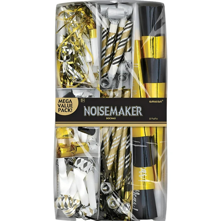 Amscan Black, Gold and Silver New Year's Eve Party Horns & Blowouts, NYE Party Supplies, 50 Piece... | Walmart (US)