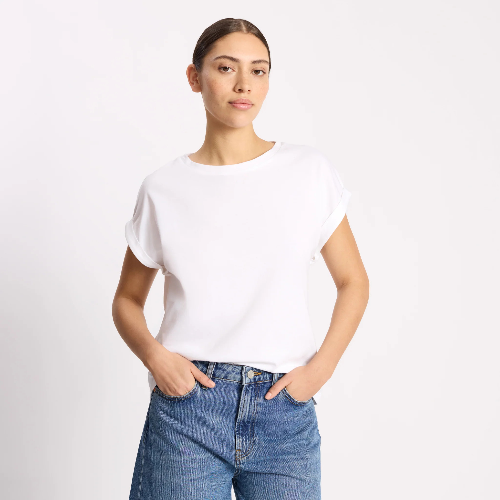 White Roll Back T Shirt | Albaray