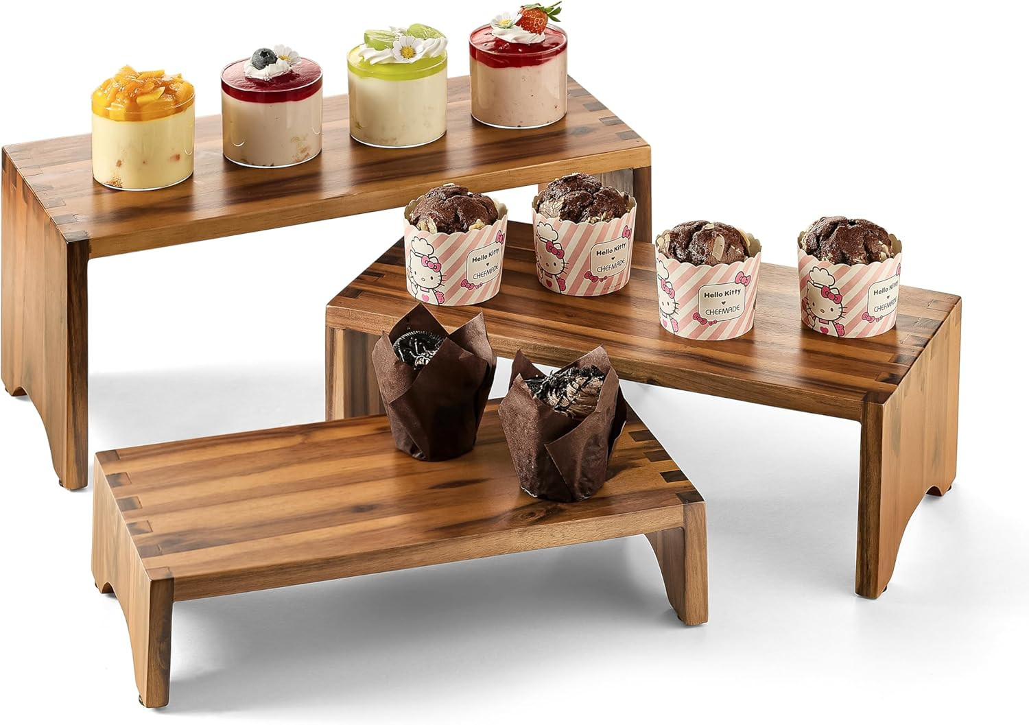 Acacia Wood Risers Display Stands Set of 3 - Wooden 3 Tier Cupcake Stand - 3 Tiered Riser for Ven... | Amazon (US)