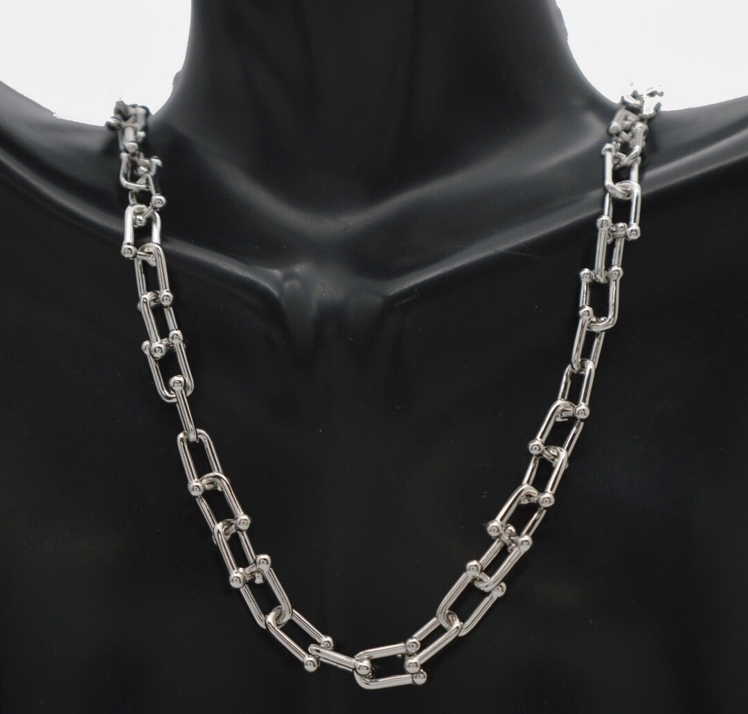 Solid 925 Sterling Silver Shiny Hardwear U Link Necklace Chain 27.9gr 16''24'' - Etsy | Etsy (US)