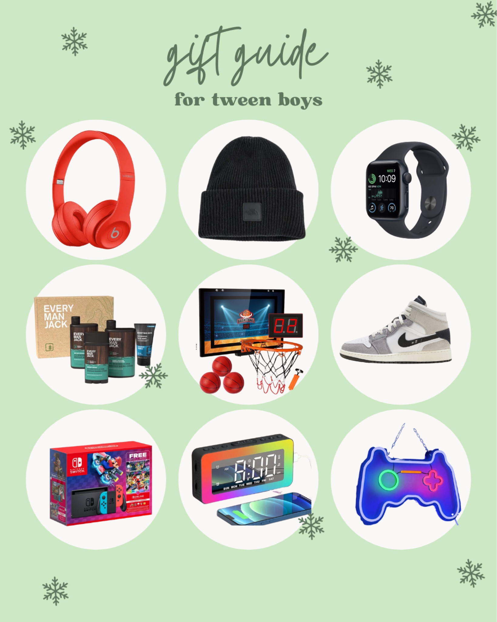 Gift guide for tween boys, beats, headphones, beanie, Apple Watch, grooming kit, basket ball hoop, high top, sneakers, tennis shoes, Nintendo switch, alarm clock, neon light, gaming 

#LTKGiftGuide #LTKSeasonal #LTKHoliday