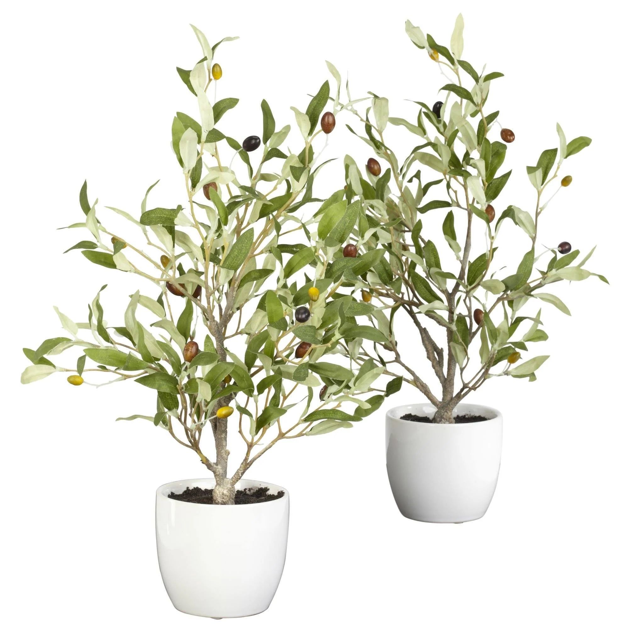 18" Olive Silk Tree w/Vase (Set of 2)" | Nearly Natural