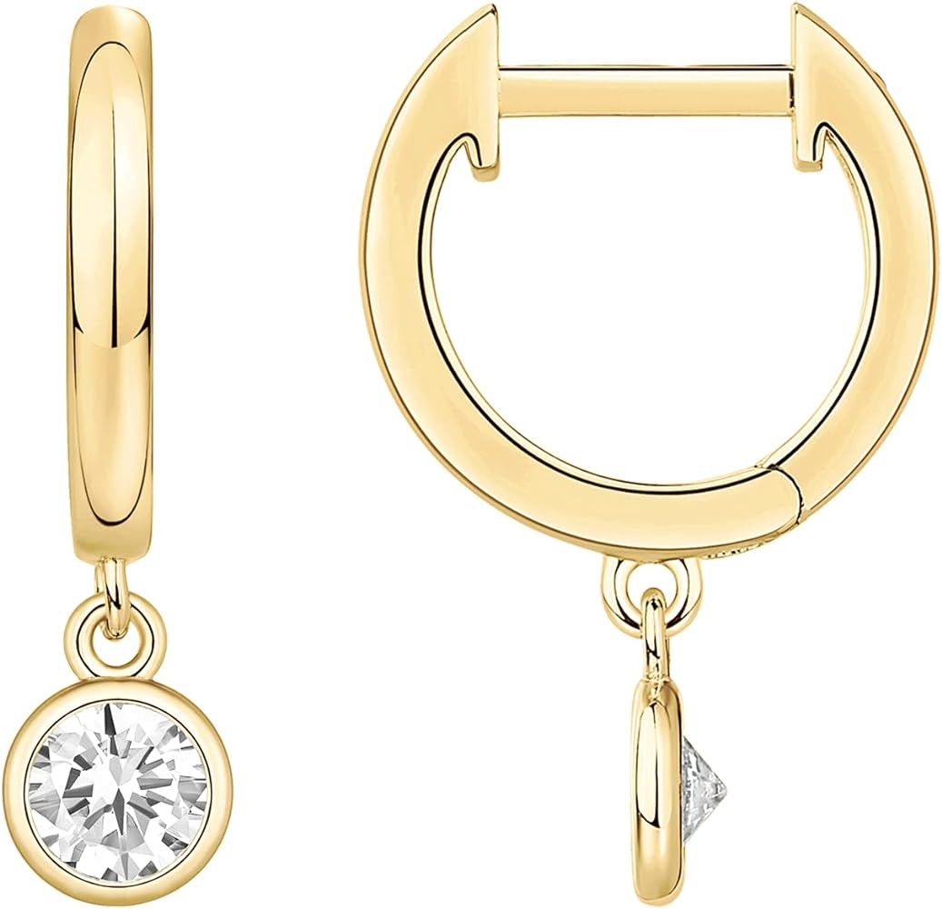 PAVOI 14K Gold Plated Huggie Hoop Earrings with Charms for Women - 925 Sterling Silver Posts Dain... | Amazon (US)