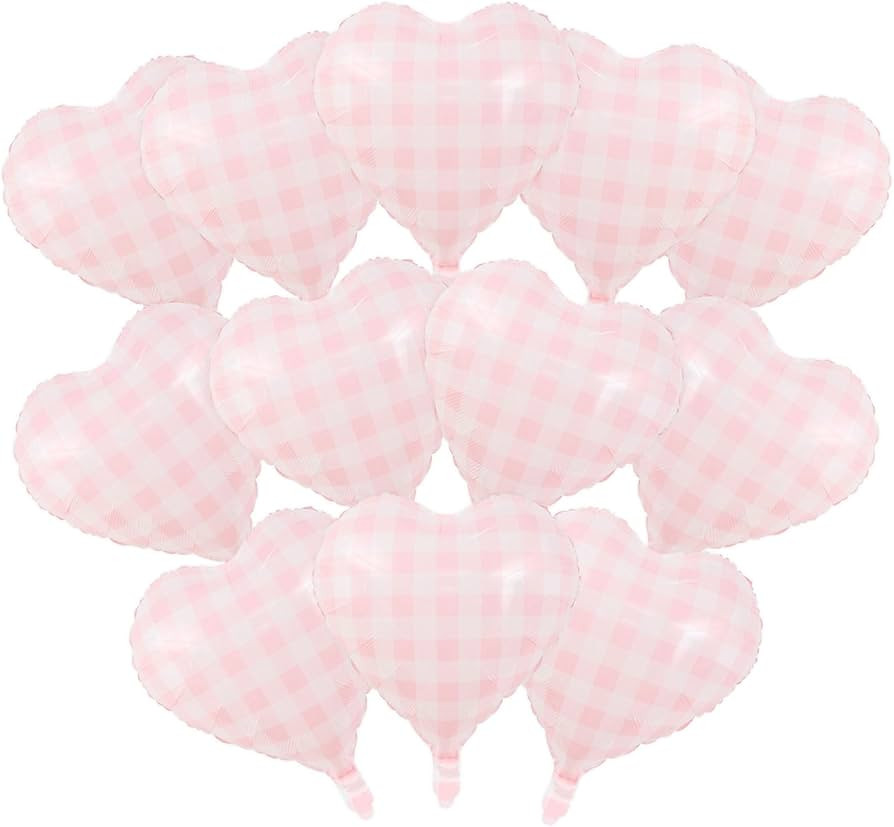 12 Pcs Heart Shaped Balloons, Checkered Pink Balloons Red White Checkered Pattern Heart Shaped My... | Amazon (US)