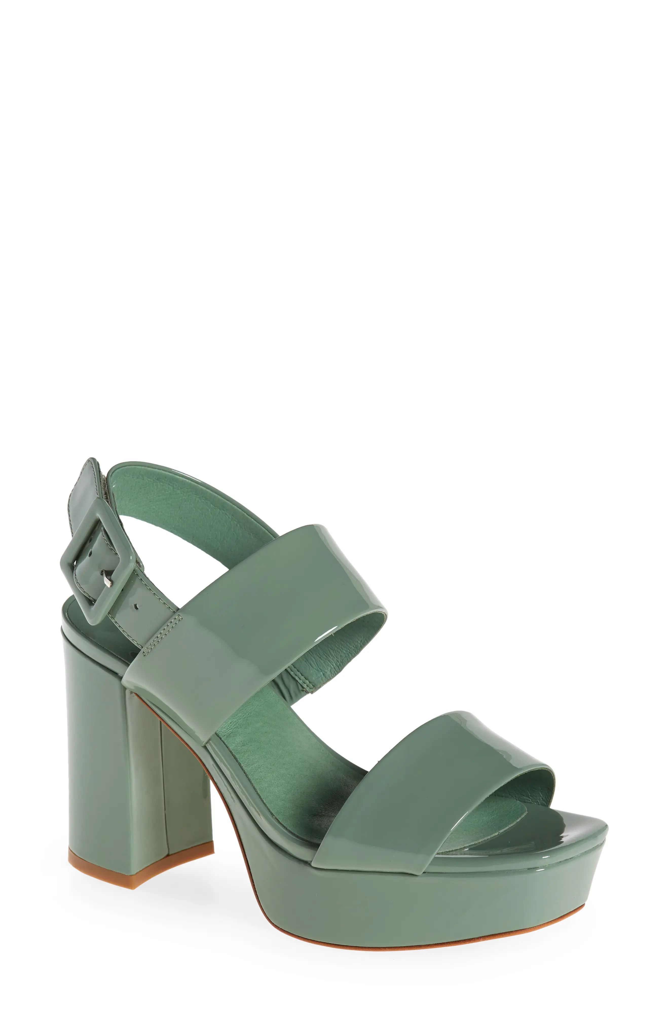Jeffrey Campbell Ammaly Platform Slingback Sandal, Size 6.5 in Dusty Green Patent at Nordstrom | Nordstrom