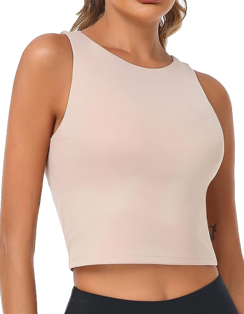 Women's High Neck Crop Top Sleeveless Racer Back Basic Workout Tank Tops Shirt | Amazon (US)