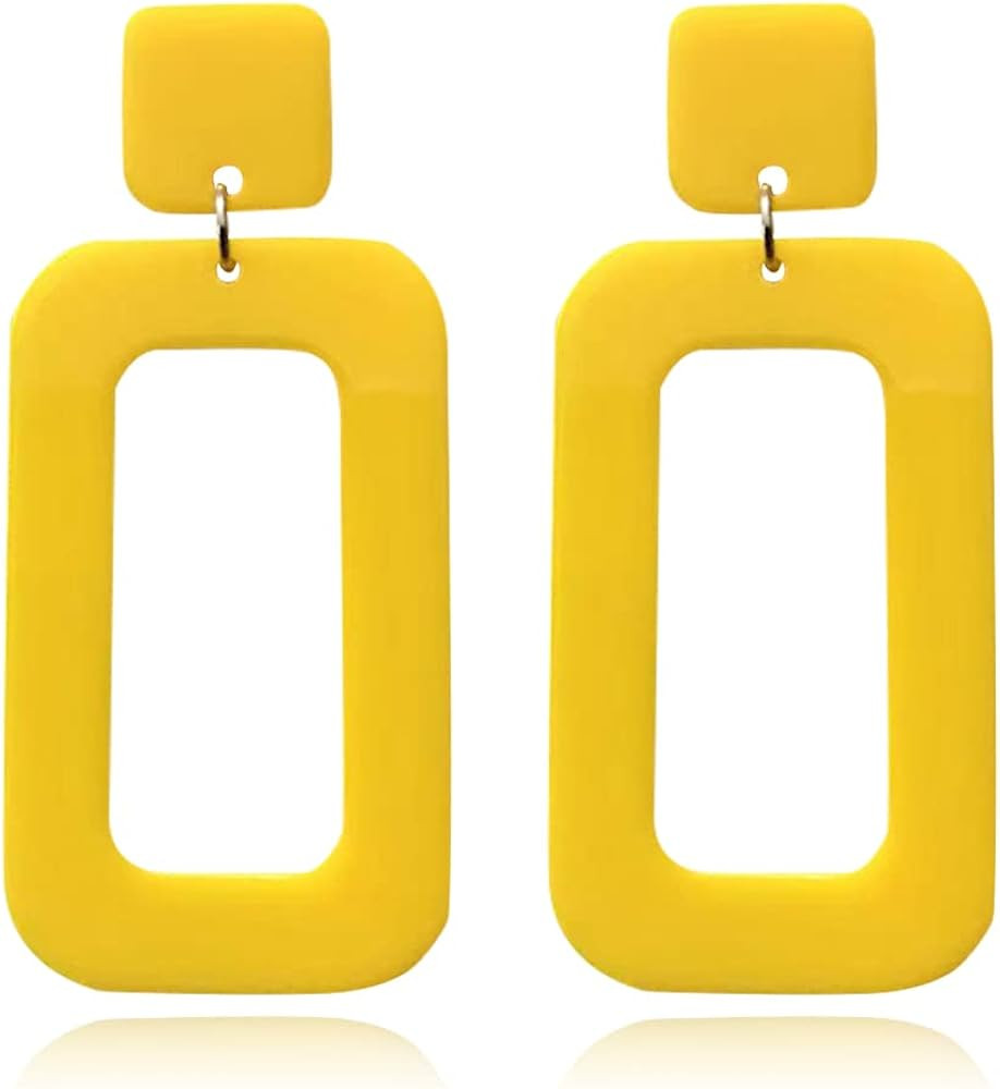 Retro Simple Acrylic Geometric Square Hollow Earrings for Women White Statement Drop Earring | Amazon (US)