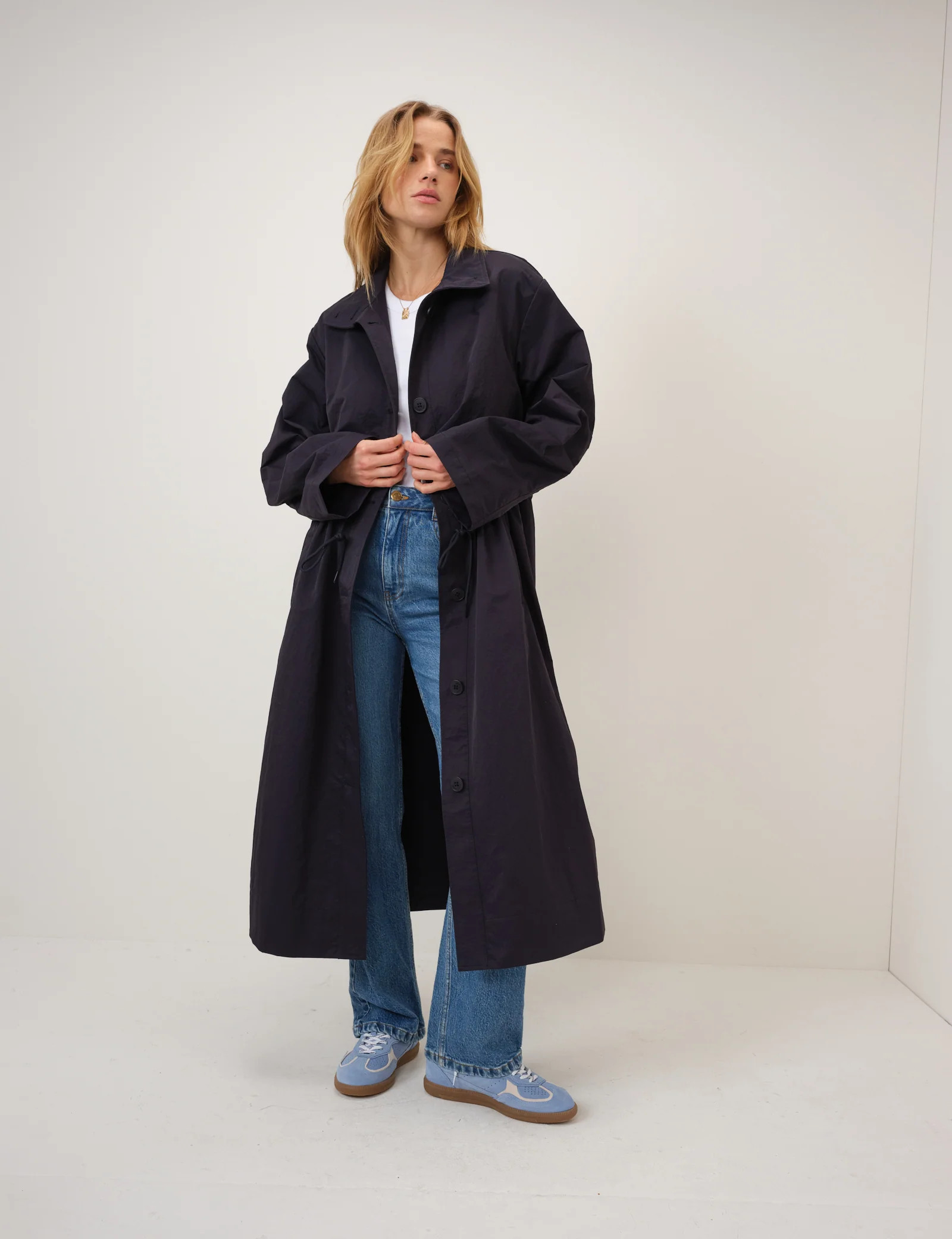 Navy Longline Funnel Neck Parka Jacket | Nobody's Child