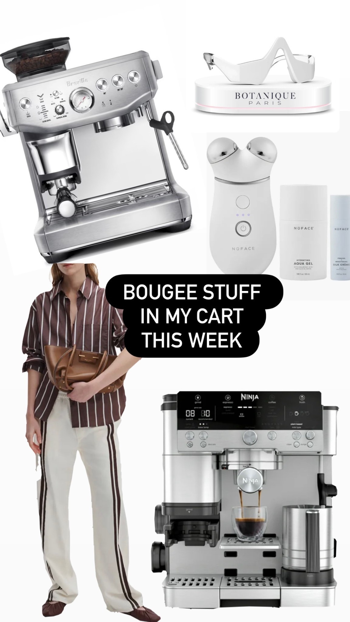 What’s in my cart this week! Bougee edition

I want a barista style coffee maker but can’t decide between the Breville or Ninja!

I keep hearing amazing things about NuFace and its anti-aging benefits!

Obsessed with this Rag & Bone striped button down and track pant outfit!! With heels and gold chunky jewelry, it would be epic!

Wanting to try the light therapy eye mask to help with the dark circles, reviews are solid!

#LTKBeauty #LTKMidsize #LTKHome