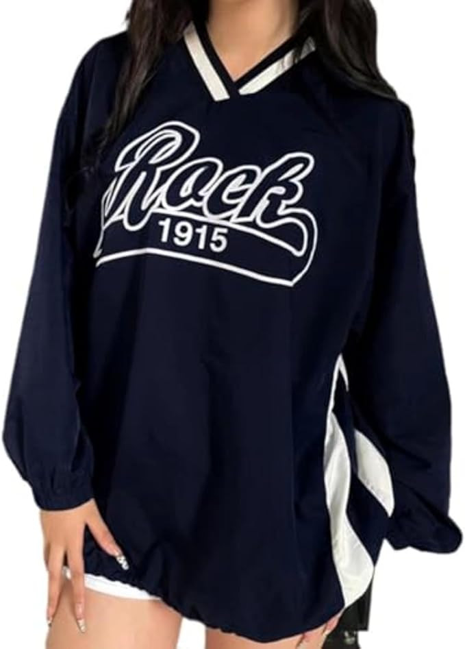 Baggy Sweatshirt for Women Graphic V-Neck Long Sleeve Oversized Y2K Shirt Spring Outfit Casual Lo... | Amazon (US)