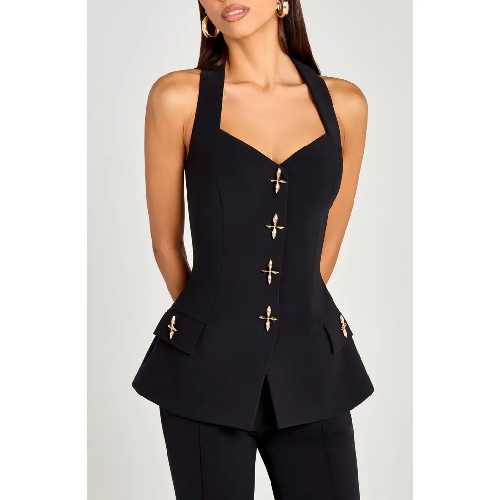 NADINE MERABI Zoe Peplum Waistcoat in Black at Nordstrom, Size 8 | Nordstrom