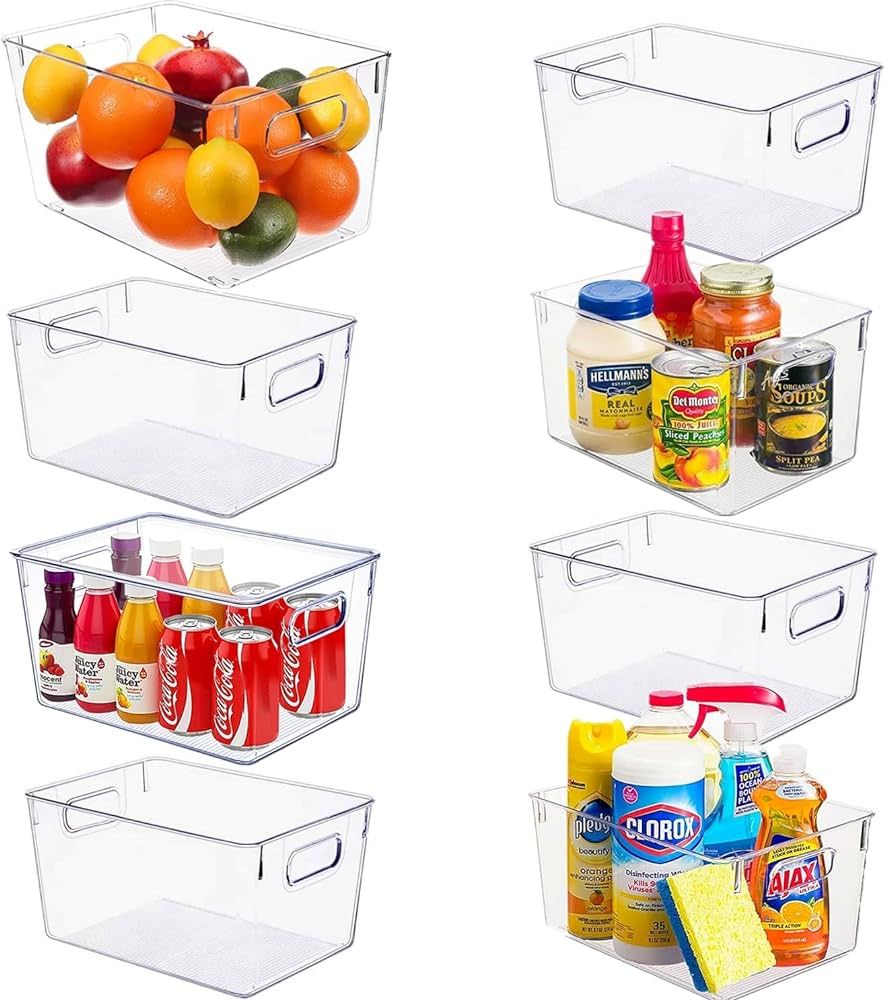 8 Pack Large Clear Plastic Storage Bins (8L) – Storage Containers for Pantry Organization and S... | Amazon (US)