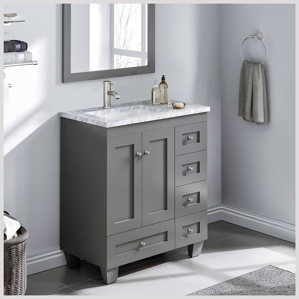 Eviva Gray Bathroom Vanity - Freestanding 30 Inch Vanity with Sink and Countertop - Modern Bathro... | Amazon (US)
