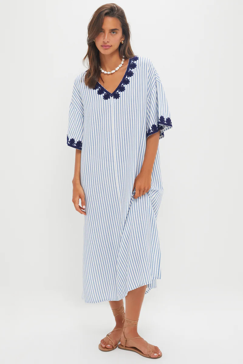 Navy Embroidered Striped Corfu Caftan | Tuckernuck (US)