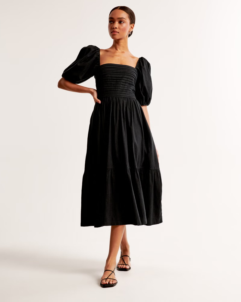 The A&F Emerson Linen-Blend Puff Sleeve Midi Dress | Abercrombie & Fitch (US)