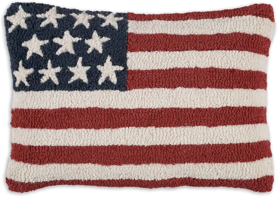 Artist-Designed Stars & Stripes Hand-Hooked Wool Decorative Throw Pillow (14 IN x 20 IN) 4th of J... | Amazon (US)