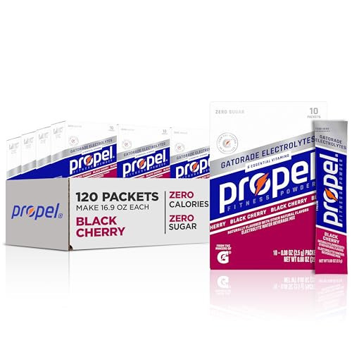 Propel Electrolyte Enhanced Water Drink Mix Powder Packets, Black Cherry, Zero Calorie & Zero Sugar Hydration with Electrolytes and Vitamins C & E (120 Packets) | Amazon (US)
