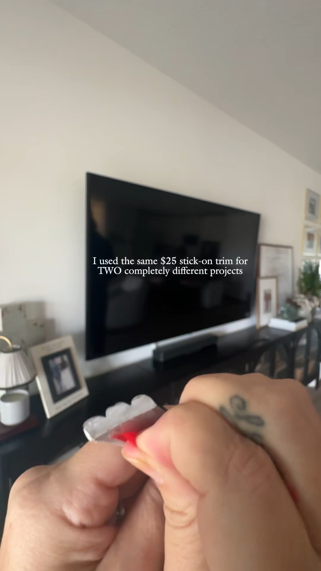 I love finding inexpensive ways to make builder-grade things feel a little more custom. 🙌

I used the same $25 stick-on trim to create a frame around our TV AND give a plain bathroom mirror a completely different look — no power tools or complicated DIY required.

My biggest tip: Cut the corners at a 45° angle so the pieces meet cleanly and look more like real molding.

One little product, two totally different projects. 🤎

#DIYHome #BudgetDIY #HomeDecorIdeas #AmazonHome #BuilderGradeUpgrade #EasyDIY

#LTKHome