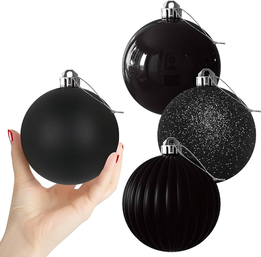 Black 4.0" Large Christmas Balls - Christmas Tree Decoration Ornaments Shatterproof Hanging Balls... | Amazon (US)